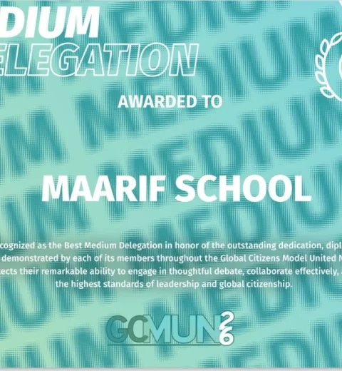 Maarif School New Jesey students awarded with Best Medium Delegation in GCMUN26!