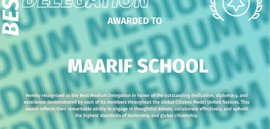 Maarif School New Jesey students awarded with Best Medium Delegation in GCMUN26!
